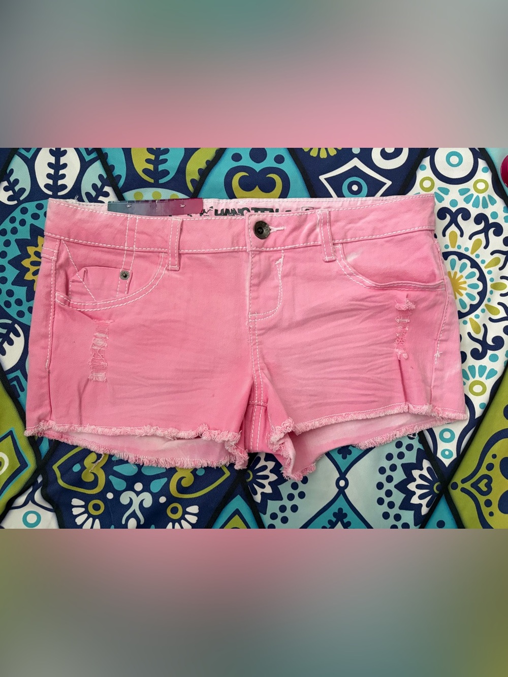 NWT Hang Ten Frayed Hem Denim Shorts Pink Juniors Size 9